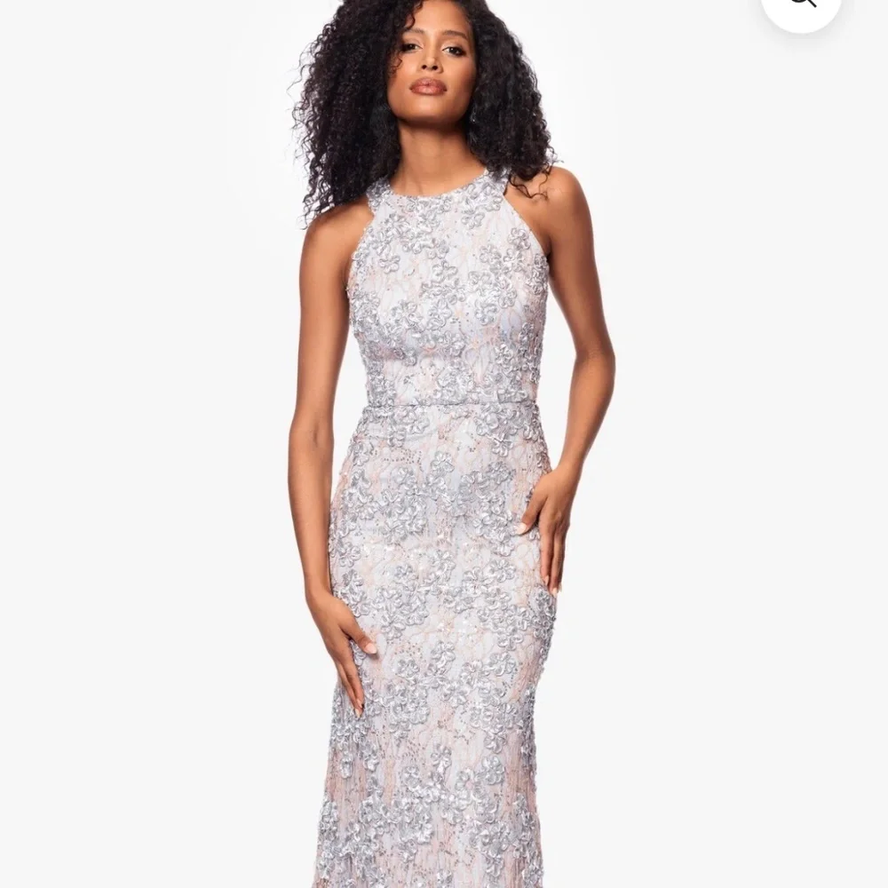 XSCAPE “Andrea” Halter Neck Soutache Lace Floor Length Dress - Picture 1 of 3